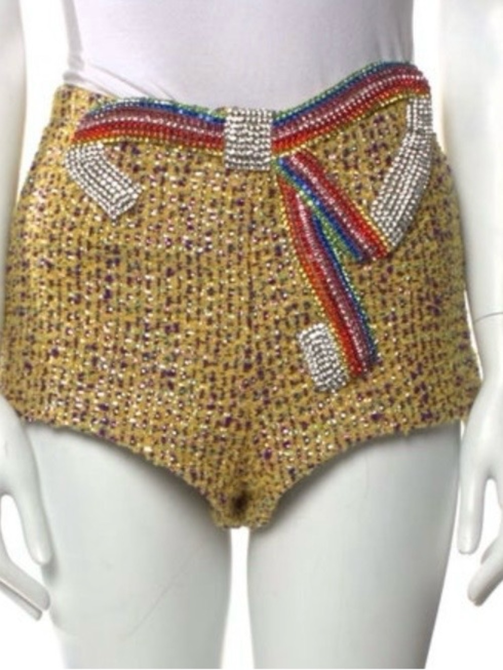 AREA Yellow Tweed High-Waist Shorts with Multicolor Trim - Picture 5 of 5